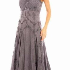 Elegant Gray Lace Trim Maxi Dress